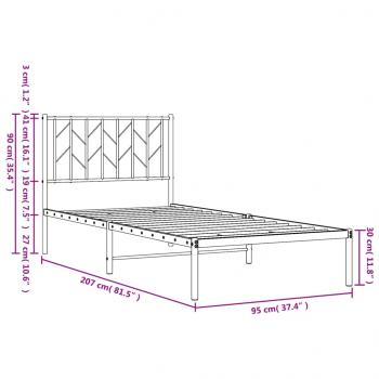 Bettgestell mit Kopfteil Metall Schwarz 90x200 cm