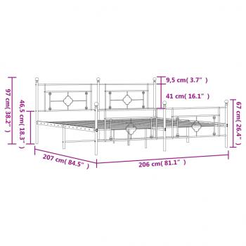 Bettgestell mit Kopf- und Fußteil Metall Weiß 200x200 cm