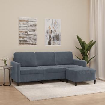 ARDEBO.de - 3-Sitzer-Sofa mit Hocker Dunkelgrau 180 cm Samt