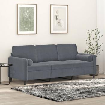 ARDEBO.de - 3-Sitzer-Sofa mit Zierkissen Dunkelgrau 180 cm Samt