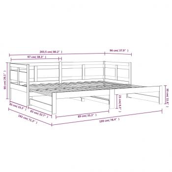 Tagesbett Ausziehbar Weiß Massivholz Kiefer 2x(90x200) cm