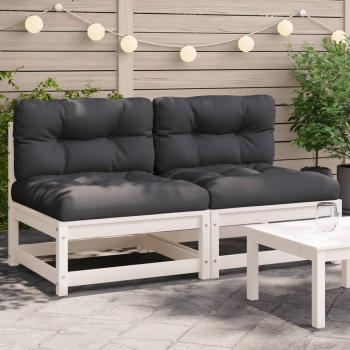 ARDEBO.de - Gartensofas ohne Armlehnen mit Kissen 2 Stk. Weiß Kiefernholz