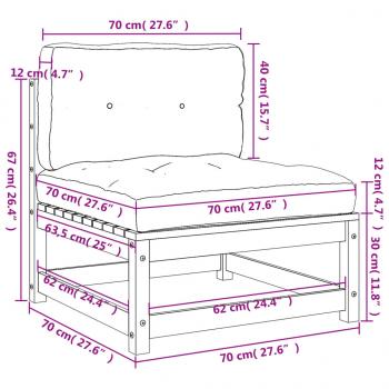 Gartensofas ohne Armlehnen mit Kissen 2 Stk. Weiß Kiefernholz