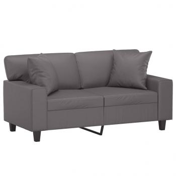 2-Sitzer-Sofa mit Zierkissen Grau 120 cm Kunstleder