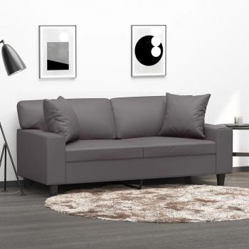 ARDEBO.de - 2-Sitzer-Sofa mit Zierkissen Grau 140 cm Kunstleder