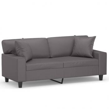 2-Sitzer-Sofa mit Zierkissen Grau 140 cm Kunstleder