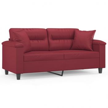 2-Sitzer-Sofa mit Zierkissen Weinrot 140 cm Kunstleder