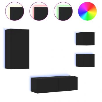 4-tlg. TV-Wohnwand mit LED-Leuchten Schwarz
