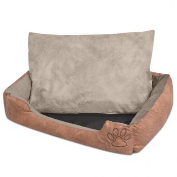 ARDEBO.de - Hundebett mit Kissen PU Kunstleder Größe XL Beige