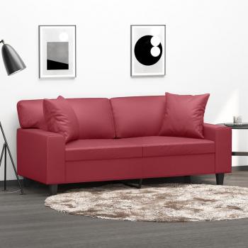 ARDEBO.de - 2-Sitzer-Sofa mit Zierkissen Weinrot 140 cm Kunstleder