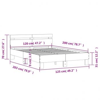 Bettgestell mit Kopfteil Betongrau 120x200 cm Holzwerkstoff