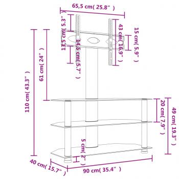 TV-Eckregal mit 3 Ablagen für 32-70 Zoll Schwarz