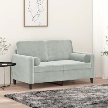 ARDEBO.de - 2-Sitzer-Sofa mit Zierkissen Hellgrau 120 cm Samt