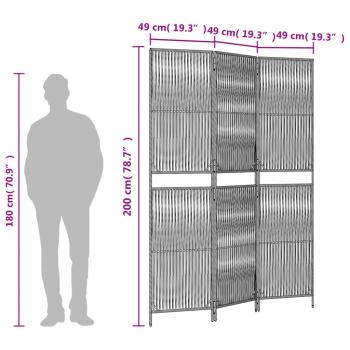 Paravent 3-tlg. Grau Poly Rattan