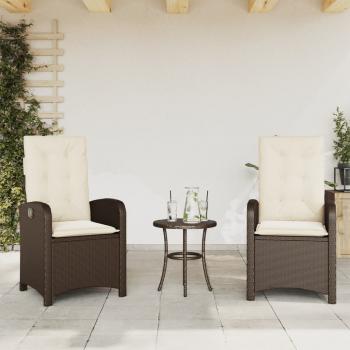 ARDEBO.de - Gartensessel mit Kissen 2 Stk. Verstellbar Braun Poly Rattan