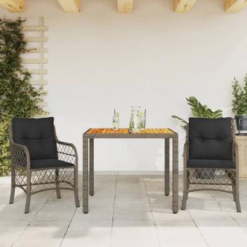 ARDEBO.de - 3-tlg. Bistro-Set mit Kissen Grau Poly Rattan