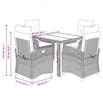 5-tlg. Garten-Essgruppe mit Kissen Schwarz Poly Rattan