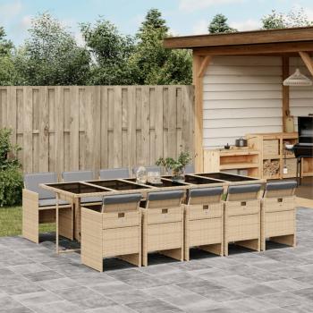 ARDEBO.de - 11-tlg. Garten-Essgruppe mit Kissen Beigemischung Poly Rattan