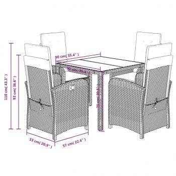 5-tlg. Garten-Essgruppe mit Kissen Grau Poly Rattan