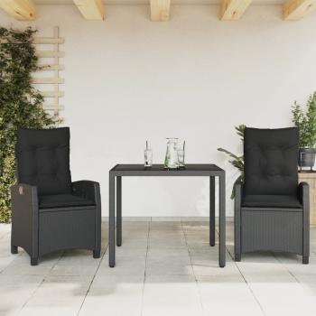 ARDEBO.de - 3-tlg. Garten-Essgruppe mit Kissen Schwarz Poly Rattan