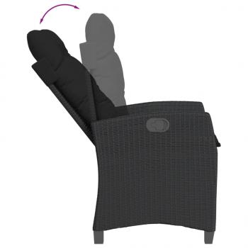 Gartensessel Verstellbar mit Kissen Schwarz Poly Rattan