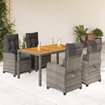 ARDEBO.de - 5-tlg. Garten-Essgruppe mit Kissen Grau Poly Rattan