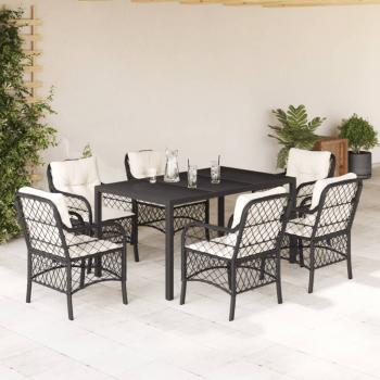 ARDEBO.de - 7-tlg. Garten-Essgruppe mit Kissen Schwarz Poly Rattan