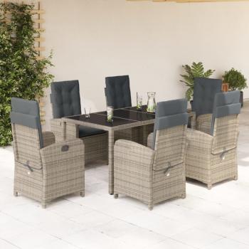 ARDEBO.de - 7-tlg. Garten-Essgruppe mit Kissen Grau Poly Rattan