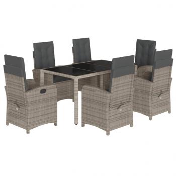 7-tlg. Garten-Essgruppe mit Kissen Grau Poly Rattan