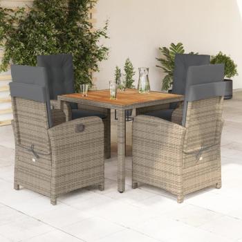 ARDEBO.de - 5-tlg. Garten-Essgruppe mit Kissen Grau Poly Rattan