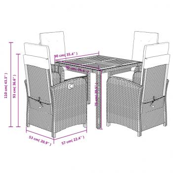 5-tlg. Garten-Essgruppe mit Kissen Grau Poly Rattan