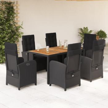 ARDEBO.de - 7-tlg. Garten-Essgruppe mit Kissen Schwarz Poly Rattan