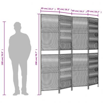 Paravent 4-tlg. Grau Poly Rattan