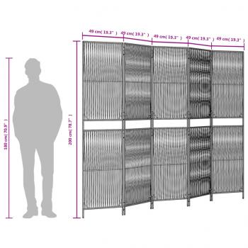 Paravent 5-tlg. Schwarz Poly Rattan