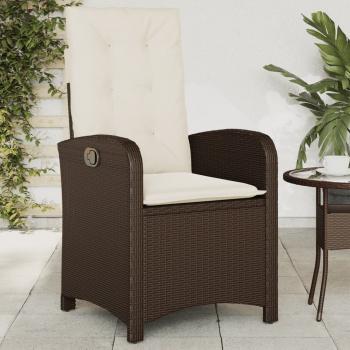 ARDEBO.de - Gartensessel Verstellbar mit Kissen Braun Poly Rattan