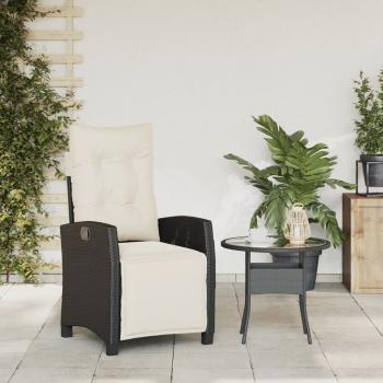 Gartensessel mit Fußteil Verstellbar Schwarz Poly Rattan