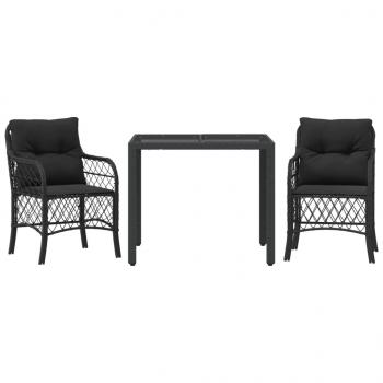 3-tlg. Bistro-Set mit Kissen Schwarz Poly Rattan