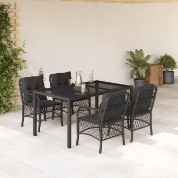 ARDEBO.de - 5-tlg. Garten-Essgruppe mit Kissen Schwarz Poly Rattan