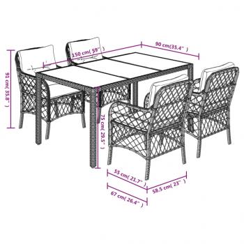 5-tlg. Garten-Essgruppe mit Kissen Grau Poly Rattan