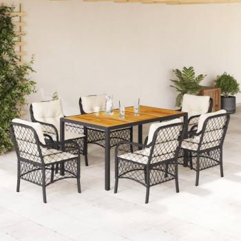 ARDEBO.de - 7-tlg. Garten-Essgruppe mit Kissen Schwarz Poly Rattan