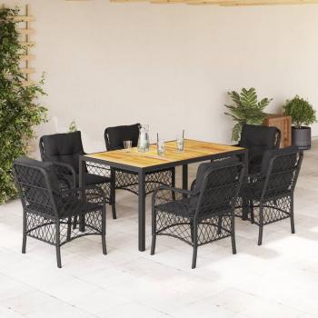 ARDEBO.de - 7-tlg. Garten-Essgruppe mit Kissen Schwarz Poly Rattan