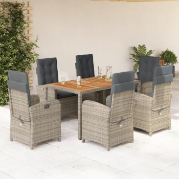 ARDEBO.de - 7-tlg. Garten-Essgruppe mit Kissen Grau Poly Rattan