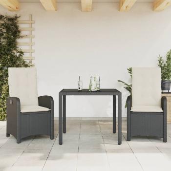 ARDEBO.de - 3-tlg. Garten-Essgruppe mit Kissen Schwarz Poly Rattan