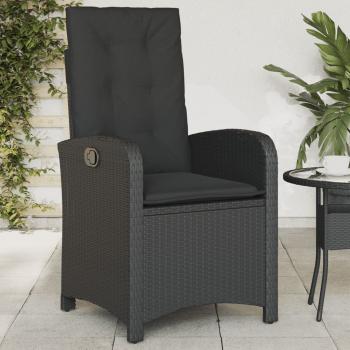 ARDEBO.de - Gartensessel Verstellbar mit Kissen Schwarz Poly Rattan