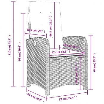 Gartensessel mit Kissen 2 Stk. Verstellbar Schwarz Poly Rattan