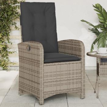 ARDEBO.de - Gartensessel Verstellbar mit Kissen Grau Poly Rattan