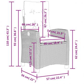 Gartensessel Verstellbar mit Kissen Braun Poly Rattan