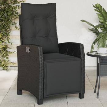 ARDEBO.de - Gartensessel mit Fußteil Verstellbar Schwarz Poly Rattan