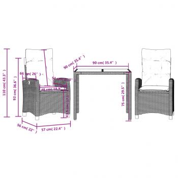 3-tlg. Garten-Essgruppe mit Kissen Schwarz Poly Rattan