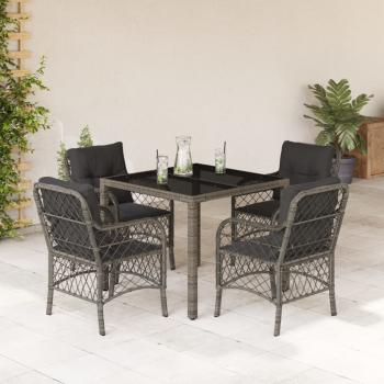 ARDEBO.de - 5-tlg. Garten-Essgruppe mit Kissen Grau Poly Rattan